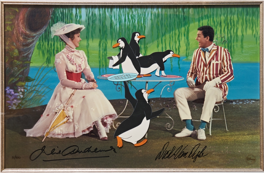 Julie Andrews & Dick Van Dyke Signed Limited Edition ''Mary Poppins'' Artwork by Disney -- Created From Original Disney Animation Drawings