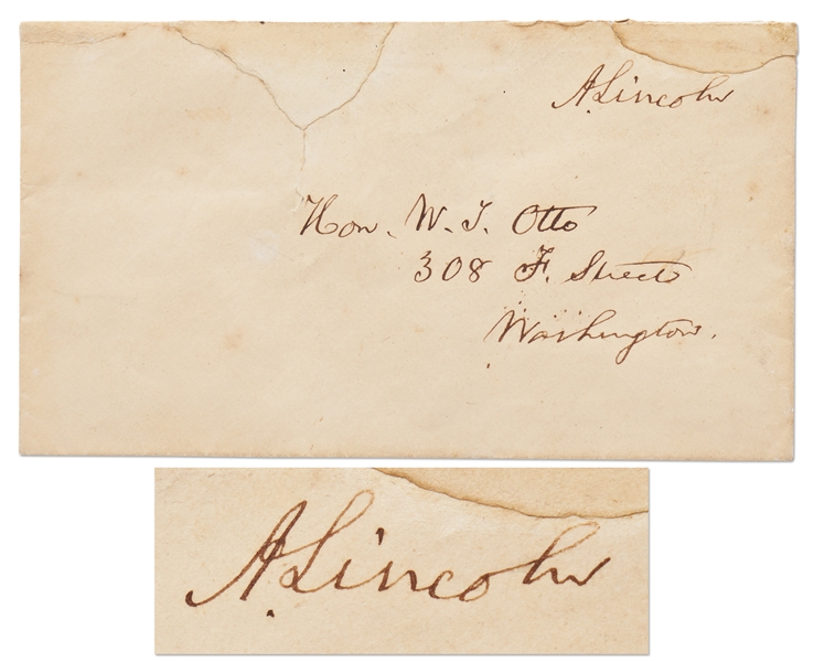 Abraham Lincoln Free Frank Signed, Likely as President -- Lincoln Addresses the Cover by Hand to His Friend, William Tod Otto -- With University Archives COA