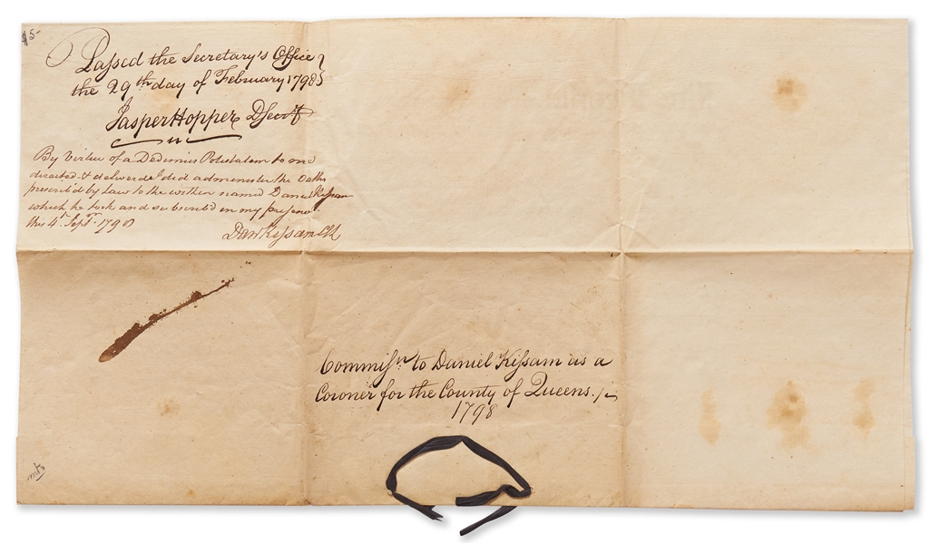 John Jay Document Signed as Governor of New York -- Jay Appoints a Coroner