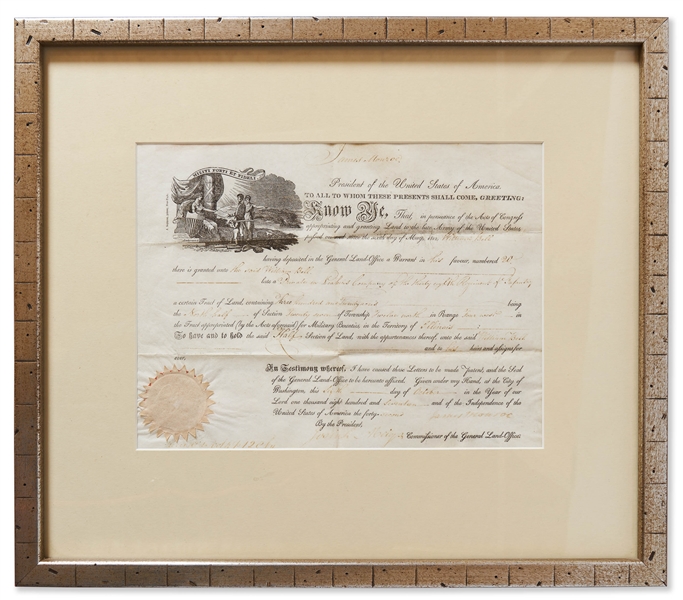 George Washington Letter Signed & Free Frank Signed, with Exceptionally Bold Signatures on Both -- With University Archives COAs for Both Signatures -- Plus James Monroe Signed Land Grant