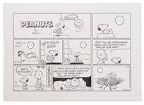 Original Charles Schulz Hand-Drawn Sunday Peanuts Comic Strip -- Starring Snoopy, Charlie Brown & Woodstock