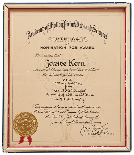 Dual Academy Award Nomination for Both Best Original Song and Best Original Music Score -- Awarded Posthumously to Composer Jerome Kern