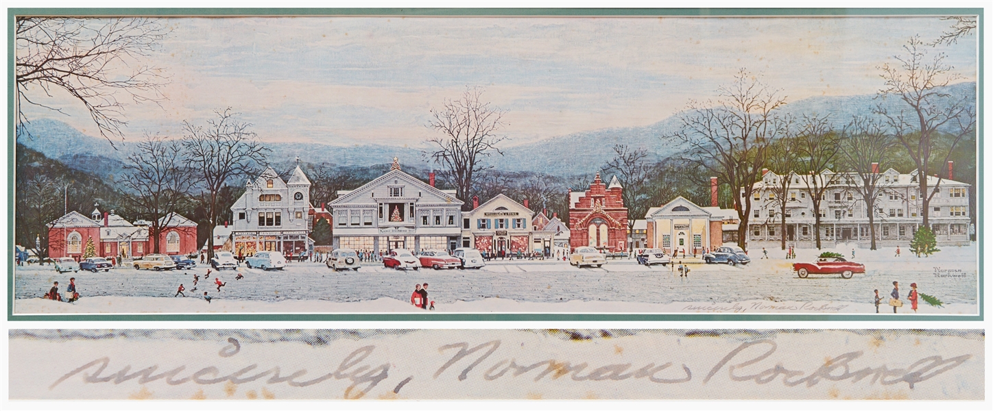Norman Rockwell Signed Print of His Beloved Piece ''Stockbridge Main Street at Christmas''