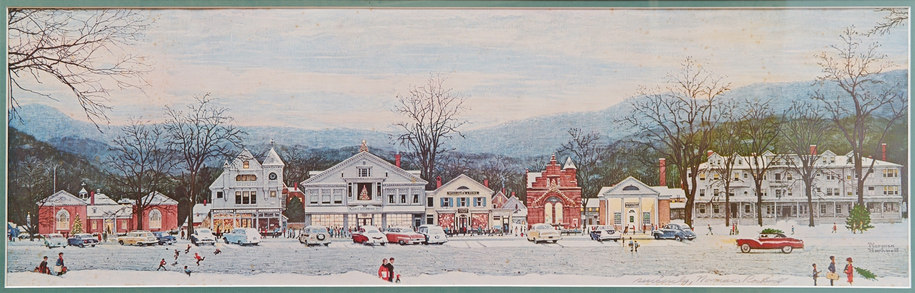Norman Rockwell Signed Print of His Beloved Piece ''Stockbridge Main Street at Christmas''