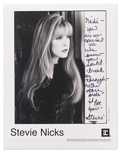 Stevie Nicks Signed 8'' x 10'' Photo, with Nicks Penning Part of the Lyrics to The Doors' ''Break On Through (To the Other Side)'' -- With Epperson COA