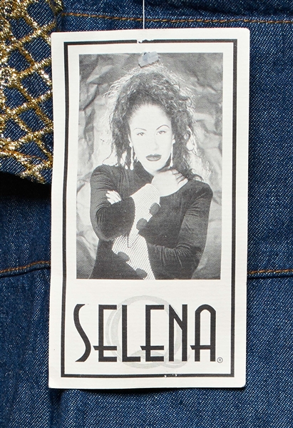 Selena Brand Denim & Gold Embroidered Dress from 1996 -- Included in Selena Fashion Exhibit ''Ahora y Nunca'' Featured in ''Vogue'' Magazine