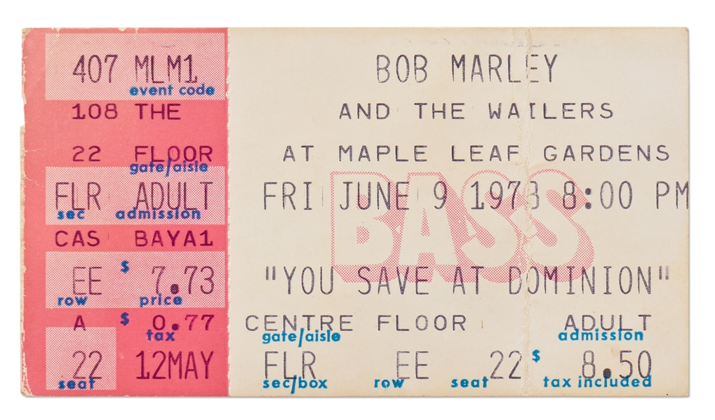 Bob Marley Signed Concert Ticket from 1978 -- With Roger Epperson COA