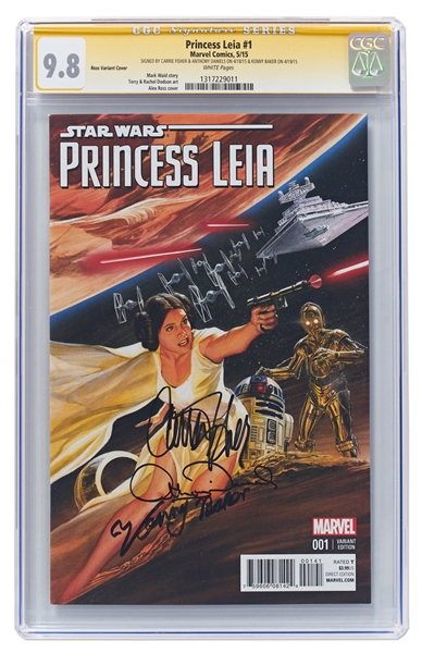 Carrie Fisher, Anthony Daniels & Kenny Baker Signed Comic, ''Star Wars: Princess Leia'' #1 -- Encapsulated & Graded 9.8 Mint by CGC