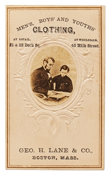 19th Century Advertising CDV Featuring Albumen Photo of Abraham Lincoln and His Son Tad