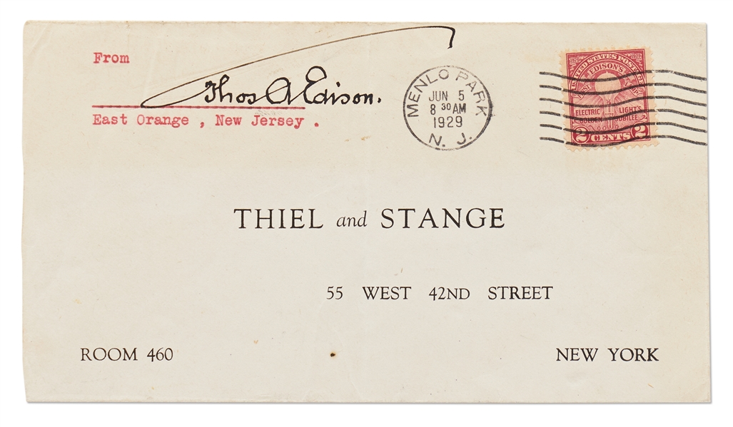 Thomas Edison Signed Electric Light First Day Cover