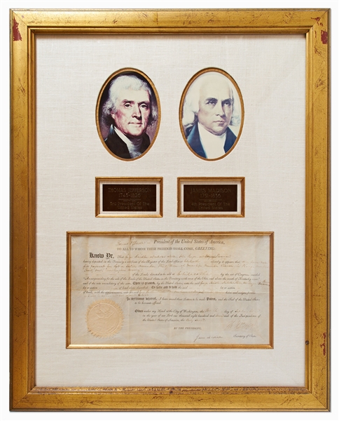 Thomas Jefferson Land Grant Signed as President -- Countersigned by James Madison as Secretary of State