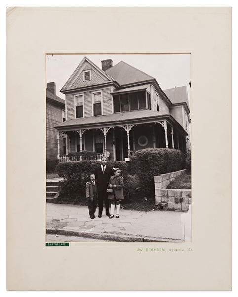 Large 14'' x 11'' Photograph of Martin Luther King, Jr. and Two of His Children in Front of His Childhood Home