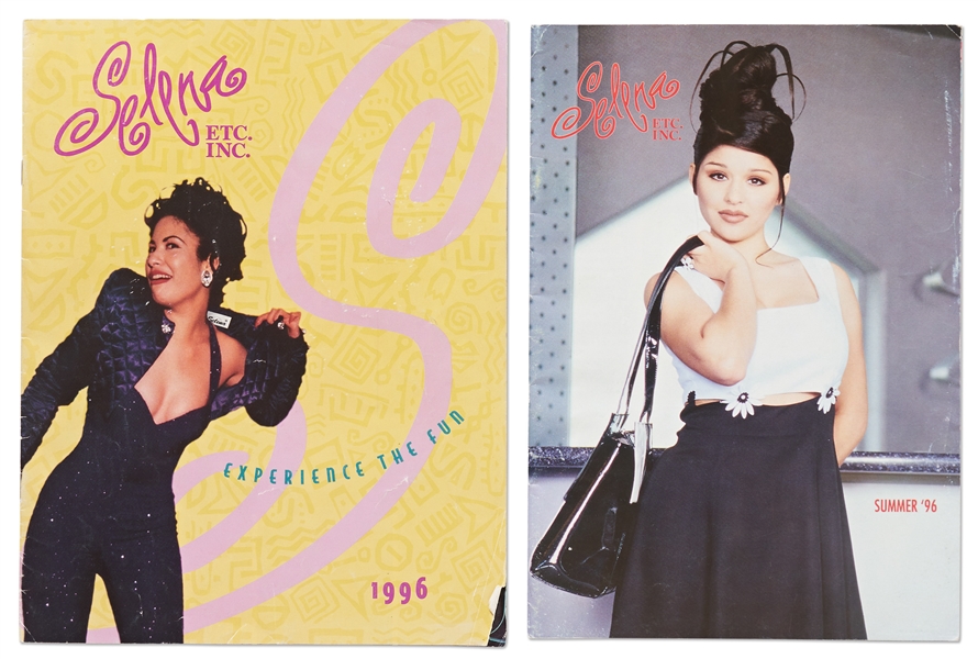 Lot of Items Related to Selena Quintanilla -- Includes Two 1996 Catalogs from Her Clothing Line, 1994 Fashion Show Publication, Branded Key Ring, Photos & More