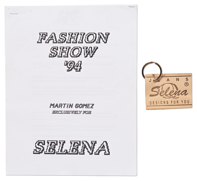 Lot of Items Related to Selena Quintanilla -- Includes Two 1996 Catalogs from Her Clothing Line, 1994 Fashion Show Publication, Branded Key Ring, Photos & More