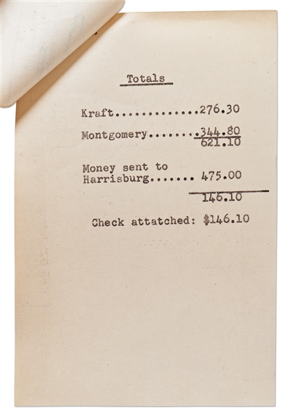 1953 Financial Statement from Jane Deacy's Office Regarding James Dean