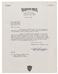 Letter from Warner Brothers to James Dean Regarding GIANT