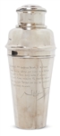 Noel Coward Cocktail Shaker, Personally Gifted and Engraved to His Godson, David Niven, Jr., with a Clever, Rhyming Inscription