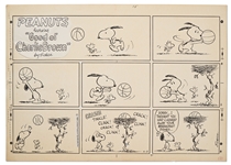 Original Charles Schulz Hand-Drawn Sunday Peanuts Comic Strip -- Snoopy and Woodstock Play a Game of Pickup Basketball