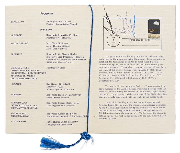 Apollo 8 Crew-Signed First Day Stamp Program -- With Steve Zarelli COA