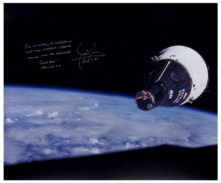 James Lovell and Frank Borman Signed 20'' x 16'' Photo of the Gemini VII Spacecraft, as Seen by Gemini VI-A in Rendezvous