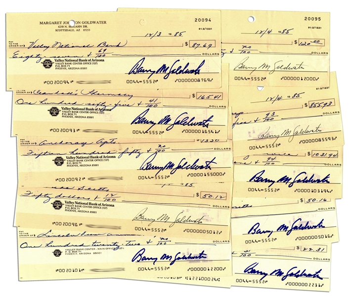 Lot of 10 Checks Signed by Barry Goldwater