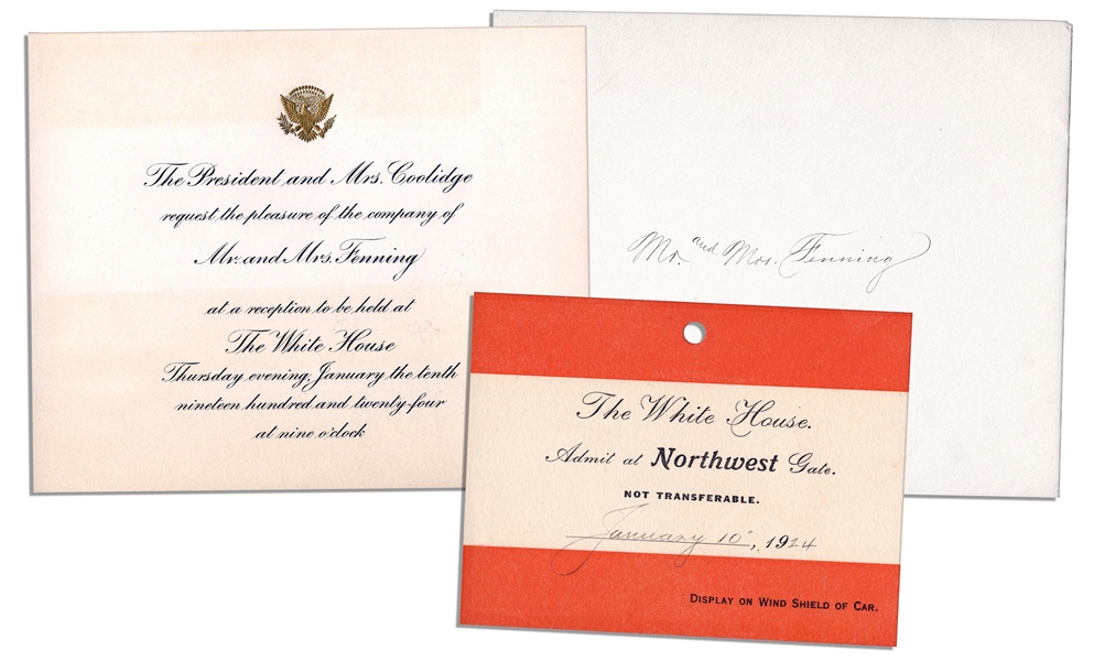 Invitation to The Coolidge White House & Pass for Parking -- 1924