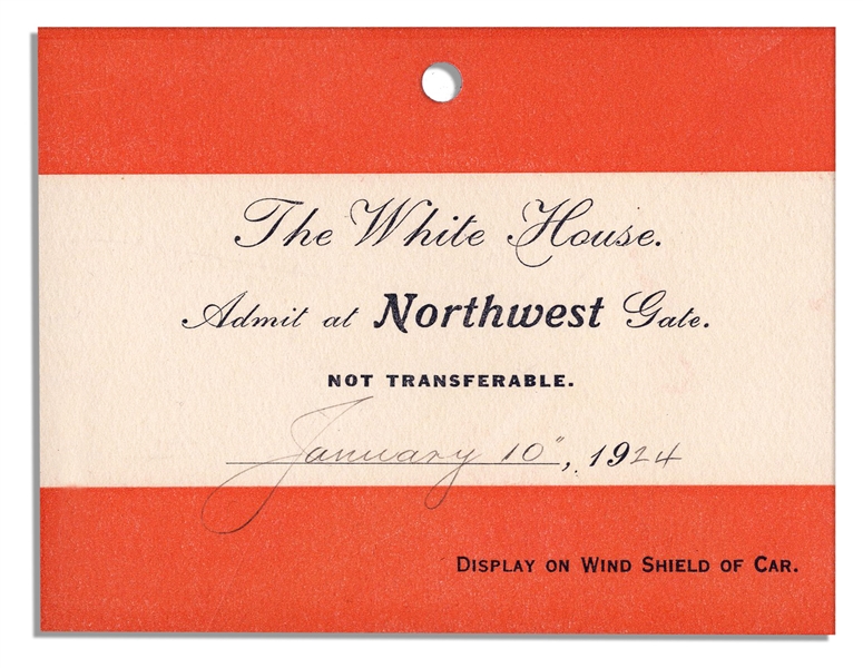 Invitation to The Coolidge White House & Pass for Parking -- 1924