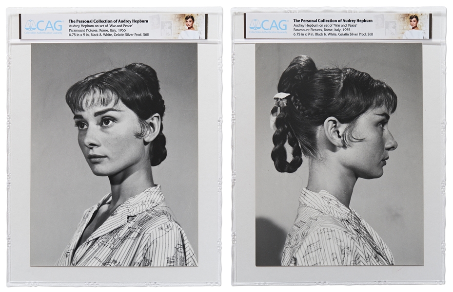 Audrey Hepburn Personally Owned Pair of Photos From ''War and Peace'', Testing a Hairstyle for the Film -- Encapsulated by CAG