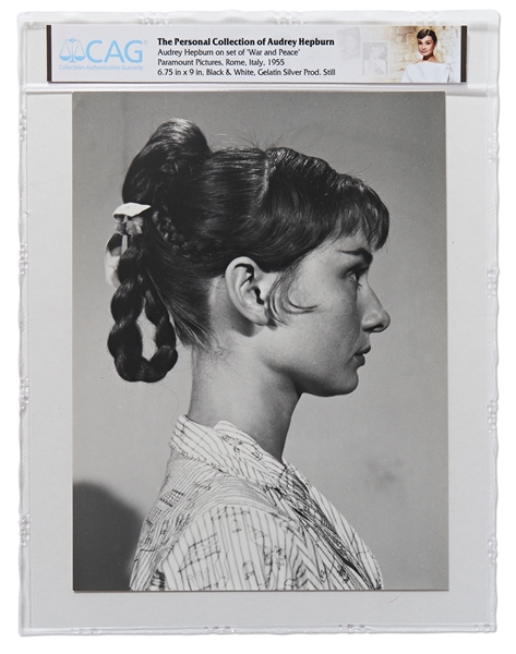 Audrey Hepburn Personally Owned Pair of Photos From ''War and Peace'', Testing a Hairstyle for the Film -- Encapsulated by CAG