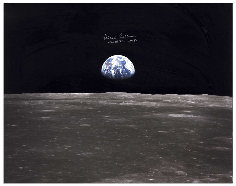 Michael Collins Signed 20'' x 16'' Photo of Earthrise -- With Novaspace COA