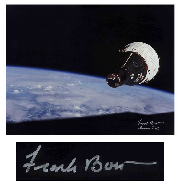Frank Borman Signed 20'' x 16'' Photo of the Gemini 7 Spacecraft With the Earth's Curvature in the Distance