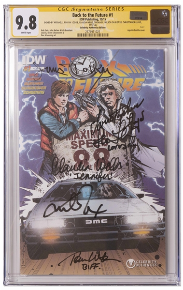 ''Back to the Future'' Cast-Signed Comic #1, Graded 9.8 -- Includes Signatures of Michael J. Fox, Christopher Lloyd, Lea Thompson, Thomas Wilson, Claudia Wells & Screenwriter Bob Gale