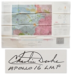 Charlie Duke Signed Apollo 16 Map Showing the Descartes Region of the Moon Measuring 44 x 30 -- With Extensive Handwritten Notes by Duke