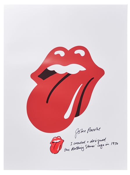 John Pasche Hand-Drawn and Signed ''Tongue and Lips'' Artwork on a Rolling Stones Lithograph Poster