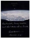 Frank Borman Signed 20 x 16 Photo of the Earth and Moon -- ...Good night, Merry Christmas and God Bless all on Earth...