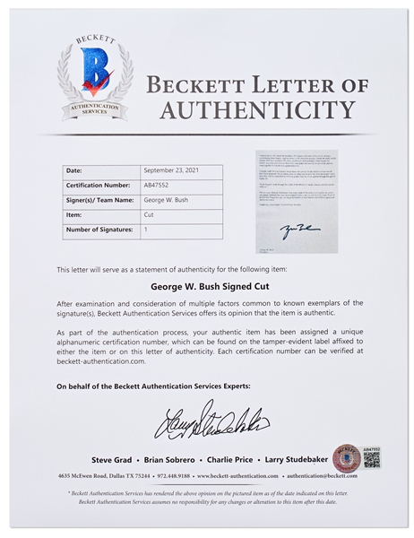 George W. Bush Signed 9/11 Speech -- With Beckett COA