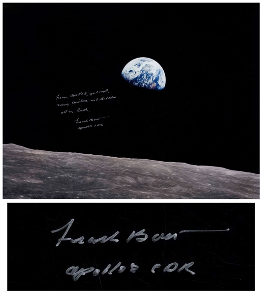 Frank Borman Signed 20'' x 16'' ''Earthrise'' Photo -- ''...Good night, Merry Christmas and God Bless all on Earth...''