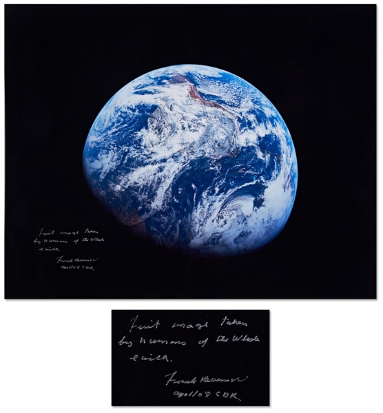 Frank Borman Signed 20'' x 16'' Photo of the First Image of Earth Taken from Space