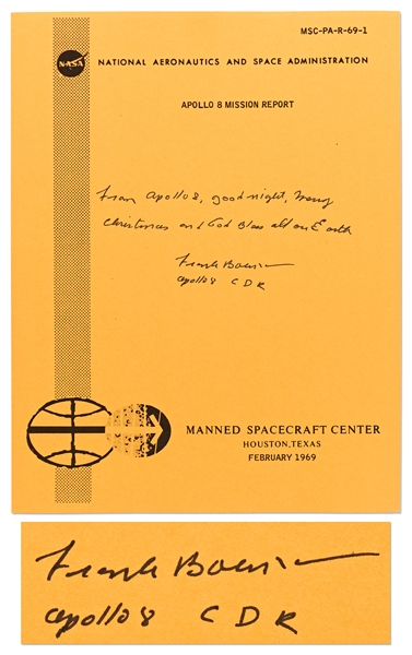 Frank Borman Signed Souvenir Copy of the Apollo 8 Mission Report, With His Christmas Message