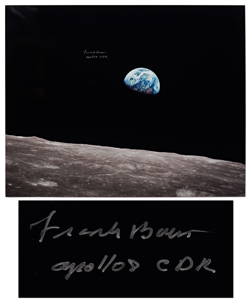 Frank Borman Signed 20'' x 16'' of the Earth, as Seen From the Moon -- With Novaspace COA