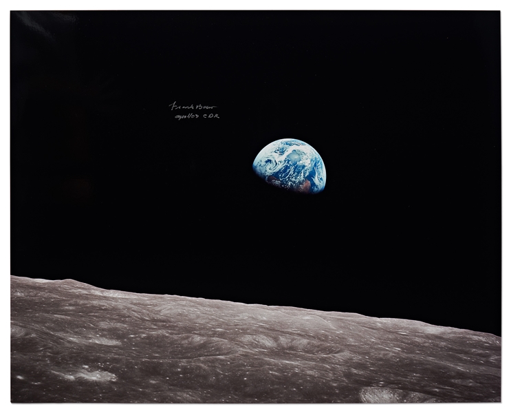 Frank Borman Signed 20'' x 16'' of the Earth, as Seen From the Moon -- With Novaspace COA