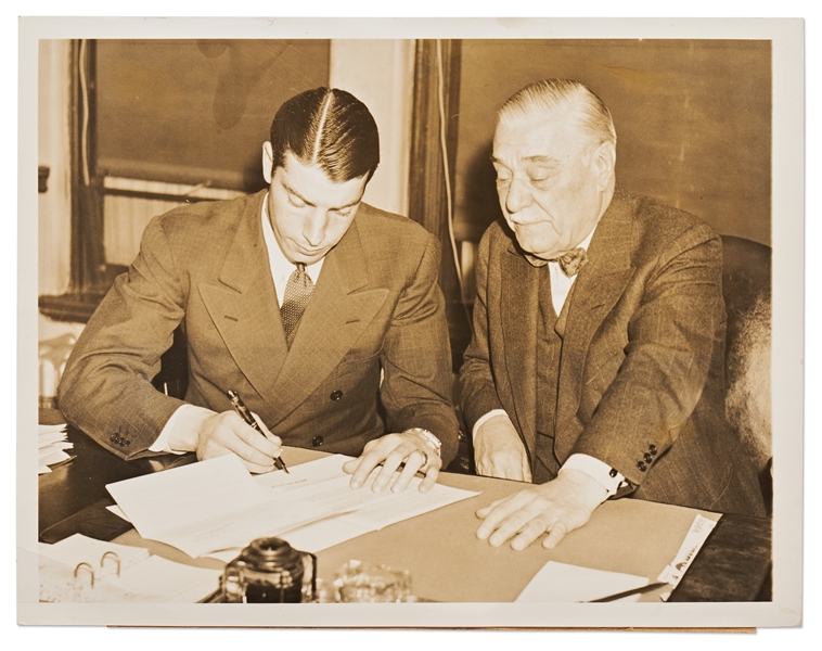Joe DiMaggio Signed Photo Without Inscription -- Plus Four 1930-40s Press Photos of DiMaggio