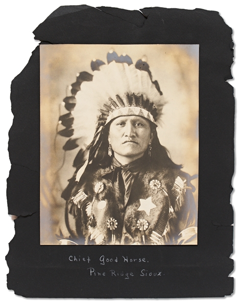Lot of Two Photographs by David F. Barry -- Includes Photo of Chief Good Horse and Photo of Chief Henry Bull Head, the Indian Agent Policeman Who Shot Sitting Bull