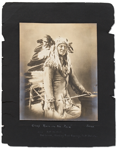 Lot of Two Photographs by David F. Barry -- Sioux War Dance & a Portrait of Chief Rain-in-the-Face, the Lakota Warrior Rumored to Have Killed George A. Custer in the Battle of Little Bighorn