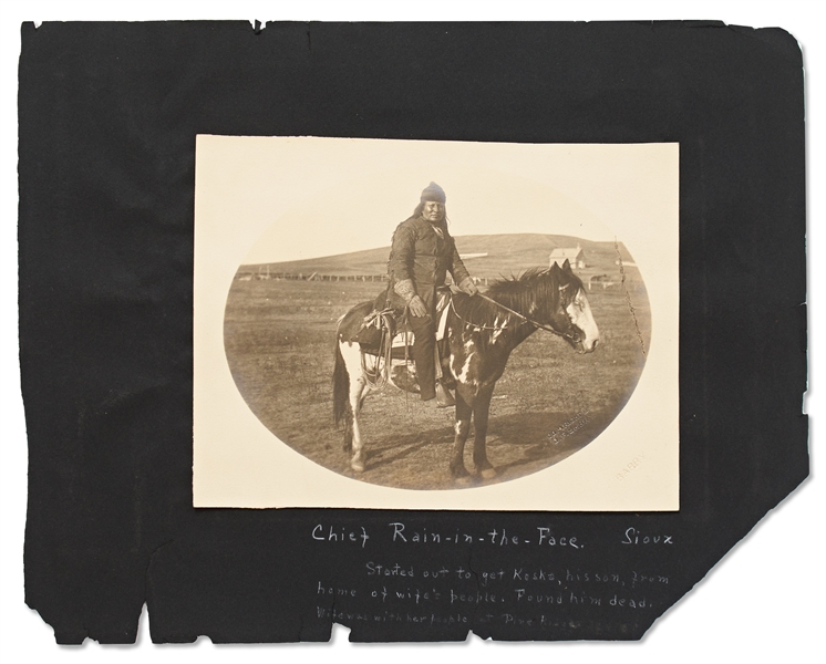 Lot of Two Photographs by David F. Barry -- The Wives and Daughter of Sitting Bull & Portrait of Chief Rain-in-the-Face, Rumored to Have Killed George A. Custer in the Battle of Little Bighorn