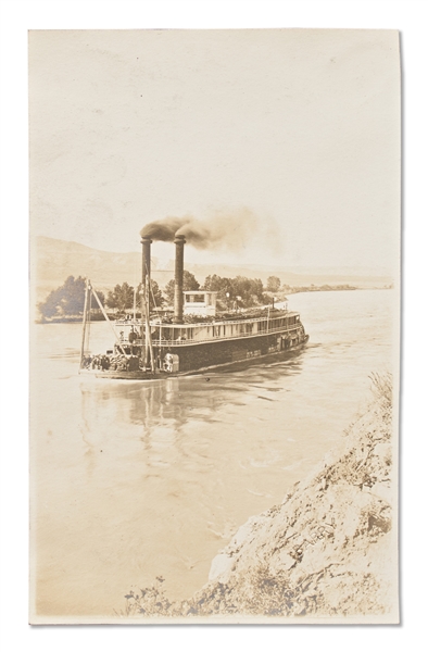 Lot of Two Photographs by David F. Barry Related to Little Bighorn -- The Steamer ''Far West'' Which Carried the U.S. Soldiers Killed in the Battle, and Major Thomas M. McDougall Who Survived