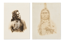 Lot of Two Photographs by David F. Barry -- Includes Photos of Chief Low Dog & Curley, General Custers Scout