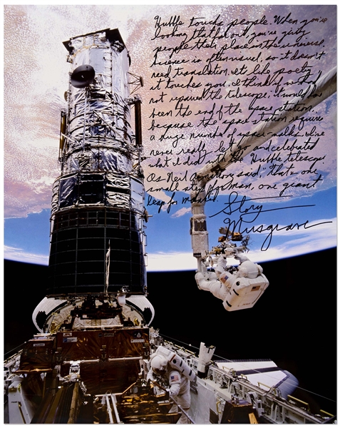 Astronaut Story Musgrave Signed 16'' x 20'' Photo of Musgrave Fixing the Hubble Space Telescope