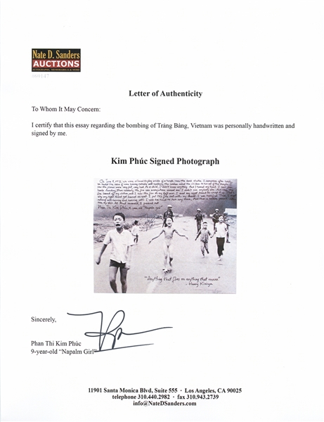 Kim Phuc Phan Thi Signed 20'' x 16'' Photo -- ''Napalm Girl'', the Face of the Vietnam War, Here Gives Witness to Her Napalm Attack in Vietnam