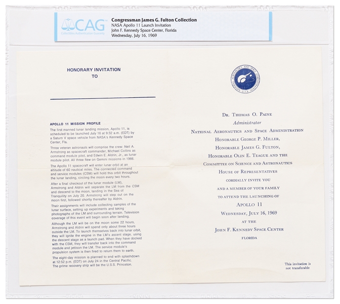Apollo 11 Launch Invitation -- Encapsulated by CAG